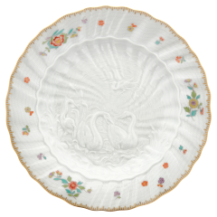Starter- and Dessert Plate, Shape "Swan Service", Oriental strewn flowers, gold rim (Swan service), Ø 20 cm