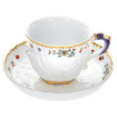 Espresso cup & saucer, Shape "Swan Service", Oriental strewn flowers, gold rim (Swan service), V 0,1 l