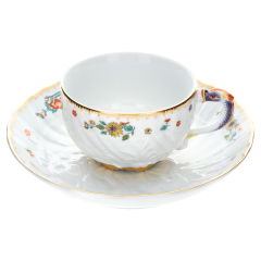 Coffee cup & saucer, Shape "Swan Service", Oriental strewn flowers, gold rim (Swan service), V 0,14 l