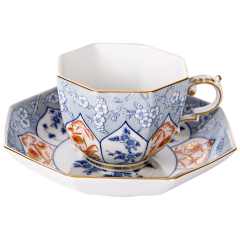 Tea cup & saucer with "Japanese floral sprays and grasses" in blue, V 0,15 l