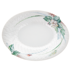 Serving dish, small, Shape "Waves Relief", Woodland flora with insects, white rim, L 18 cm