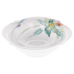 Bowl, medium, Shape "Waves Relief", Woodland flora with insects, white rim, ø 21,5 cm