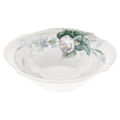 Bowl, large, Shape "Waves Relief", Woodland flora with insects, white rim, Ø 27 cm