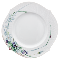 Dinner Plate, Shape "Waves Relief", Woodland flora with insects, white rim, Ø 28,5 cm