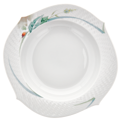 Soup Plate, Shape "Waves Relief", Woodland flora with insects, white rim, Ø 23,5 cm