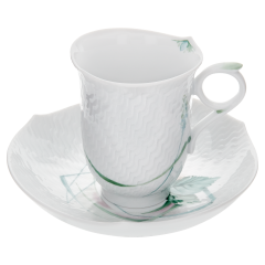Coffee cup & saucer, Shape "Waves Relief", Woodland flora with insects, white rim, V 0,15 l