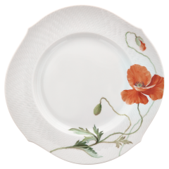 Starter- and Dessert Plate, Shape "Waves Relief", Wild poppy, red, white rim, Ø 22,5 cm