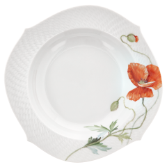 Soup Plate, Shape "Waves Relief", Wild poppy, red, white rim, Ø 23,5 cm