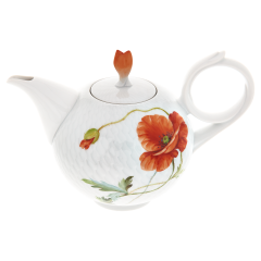 Teapot, Shape "Waves Relief", Wild poppy, red, white rim, V 1,05 l