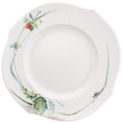 Bread- and Butter Plate, Shape "Waves Relief", Woodland flora with insects, strawberry, Ø 19,5 cm