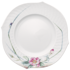 Bread- and Butter Plate, Shape "Waves Relief", Woodland Flora with insects, dog rose, Ø 19,5 cm