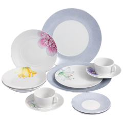 Starter set, 12-pcs for 2 persons, Shape "MEISSEN® Cosmopolitan", Giant Bloom & Mesh Blue