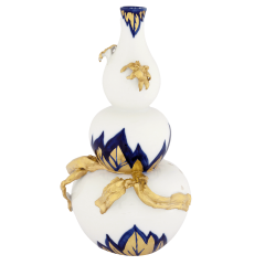 Bottle "Blue leaves with stem 1", Unique object, Gudrun Gaube, H 30 cm