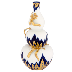 Bottle "Blue leaves with stem 2", Unique object, Gudrun Gaube, H 30 cm