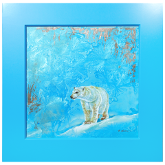Wall picture Polar Bear in cave, New Crystal Glaze World of Meissen, 53 x 53 cm