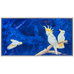 Wall picture with metal frame, New Crystal Glaze - Yellow-cheeked Cockatoo, H 34 cm