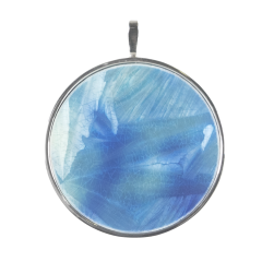 Pendant Crystal Glaze Turquoise-Cobald Blue with frame in 925 sterling silver, Ø  cm
