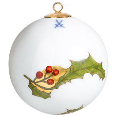 Ball, Holly, coloured and gold, white rim, Ø 5 cm