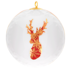 Ball, embossed stars, Deer, red/gold, Ø 7 cm