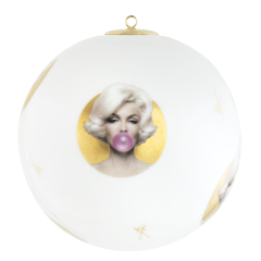 Tree decoartion ball, "Legends blowing Bubbles - Collection" by Michael Moebius, Marilyn, gold, Ø 9 cm