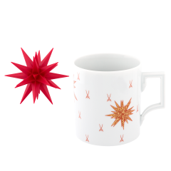 Herrnhuter® set, 2-pcs, Herrnhuter® miniature star red, incl. power supply, LED bulbs, Mug, Shape "Berlin", Herrnhuter Stern 2025,