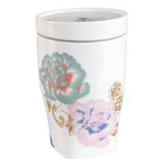 Coffee to go mug with porcelain lid, small, Shape "nova", "Waves of spring", V 0,35 l