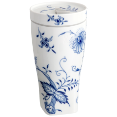 Coffee to go mug with porcellain lid, Shape "nova", Blue Onion "Style" cobalt blue, white rim, V 0,35 l