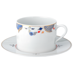Cappuccino cup & saucer, Noble Blue, rim of onion elements, V 0,25 l