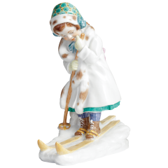 Girl with snowshoes, Coloured, without gold, H 16 cm