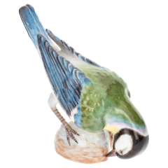 Bird Great Tit on Nut, Coloured, without gold, H 9 cm