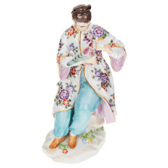 Asian woman with bird, Coloured with gold, H 13 cm