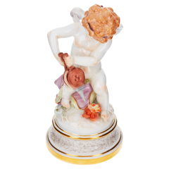 Cupid kindling a fire in two hearts, coloured, with gold, H 20 cm