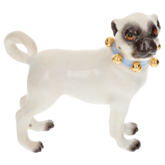 Dog Pug, with bells, Coloured with gold
