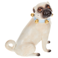 Dog Pug, with bells, Coloured with gold
