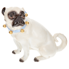 Dog Pug, with bells, Coloured with gold, H 18 cm