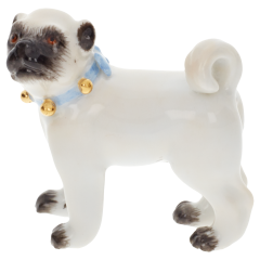 Dog Pug, with bells, standing, Coloured with gold