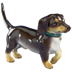 Dog Sausage dog, Coloured with gold, 7 cm