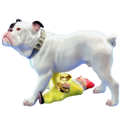 Dog Bulldog with doll, Coloured with gold