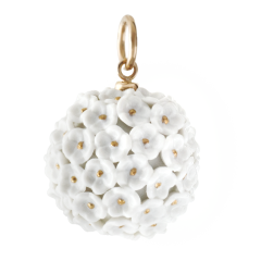 Pendant Boule Snowball Blossom small, pistils gold painted decoration, Ø 2 cm