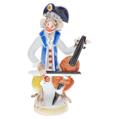 Monkey Orchestra Bass fiddler, Blue and Red decorated, H 11 cm