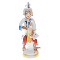 Monkey Orchestra Oboe player, Blue and Red decorated, H 12 cm