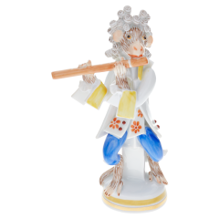 Monkey Orchestra Flautist, Blue and Red decorated, H 11 cm
