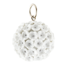 Pendant Boule Snowball Blossom small, pistils platinum painted decoration, Ø 2 cm