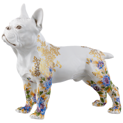 Dog Bulldog, Blue Flowers, Lim. 100, H 16,5 cm