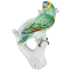 Parrot looking right, Combination of inglaze and overglaze painting, H 25 cm