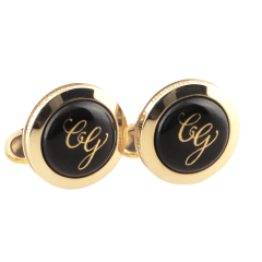 Cufflinks with Monogram (2 letters) in Gold on black fond, 925 silver gold plated, 2,2 x 4 cm