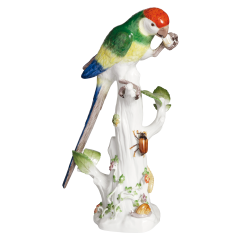 Bird Parrot on Tree Trunk, Vintage, coloured, H 29 cm