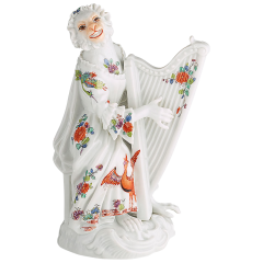 Monkey Orchestra Harpist, Old Indian Flower and Crain painting, H 12 cm