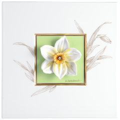 Wall painting with Daffodil, Green background, sign. H. Bretschneider, H 23 cm