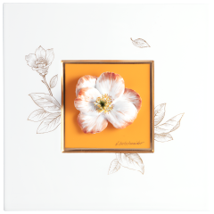 Wall painting with Camellia, Orange background, sign. H. Bretschneider, H 23 cm
